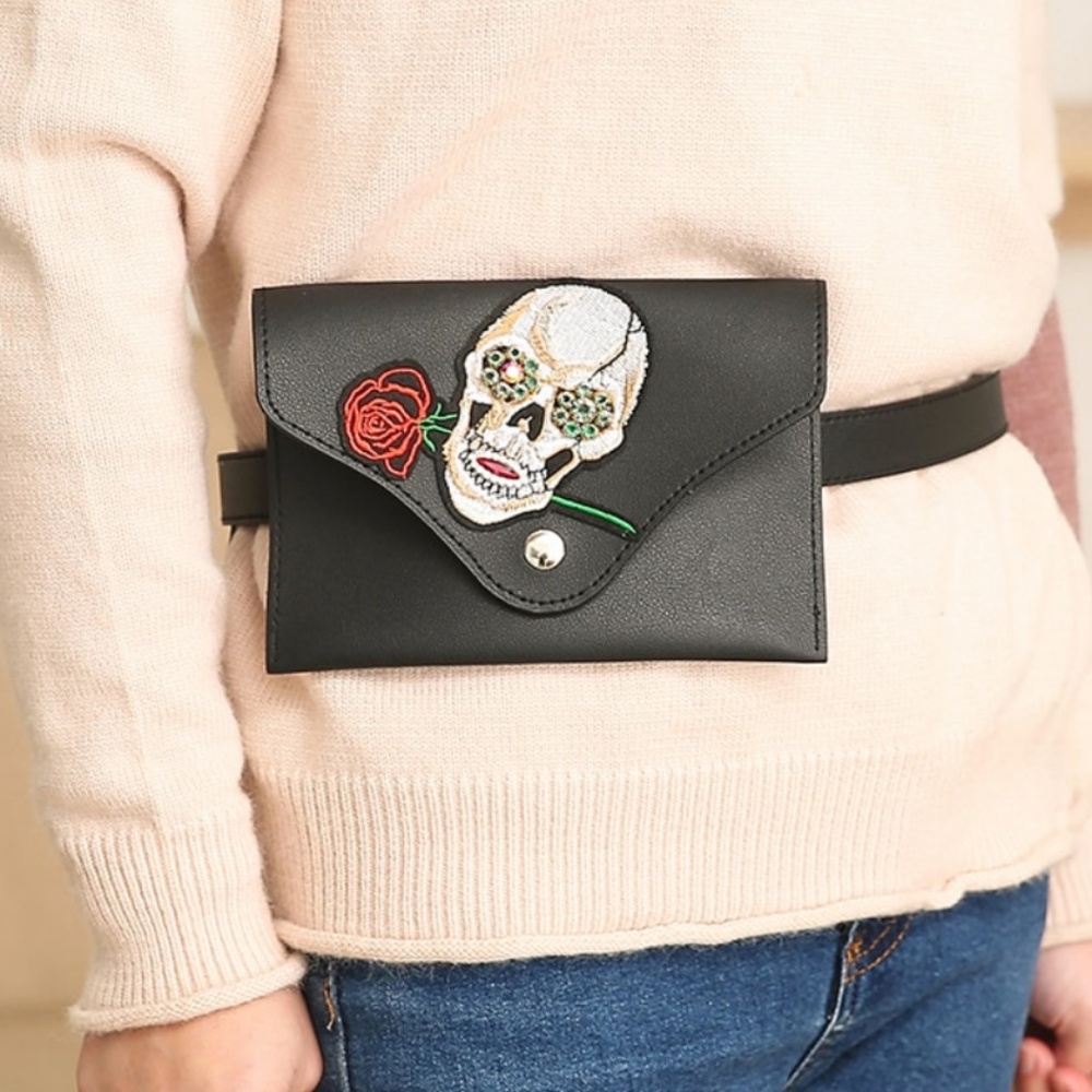 Skeleton Rose Diamond Eyes Waist Belt Bag - Picture 2 of 6